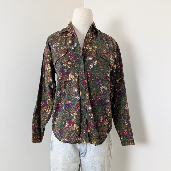 90s Floral Button Down Blouse Long Sleeve Vintage Baggy Relaxed Fit Oversized - Picture 6 of 8